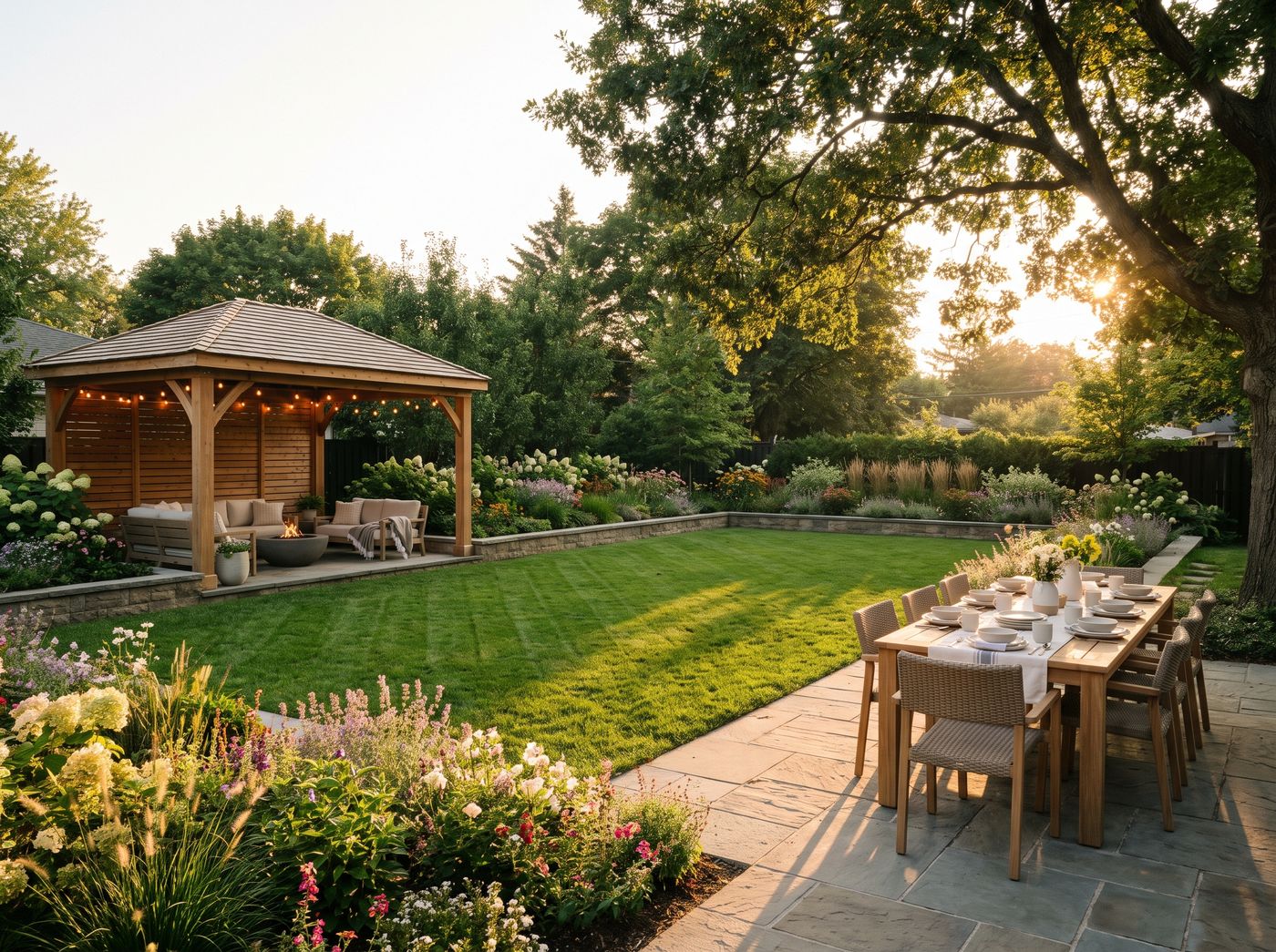 Layered Stone and Gravel Backyard