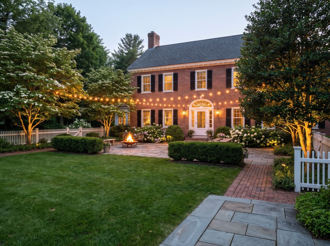 Brick Colonial Patio with Fire Pit