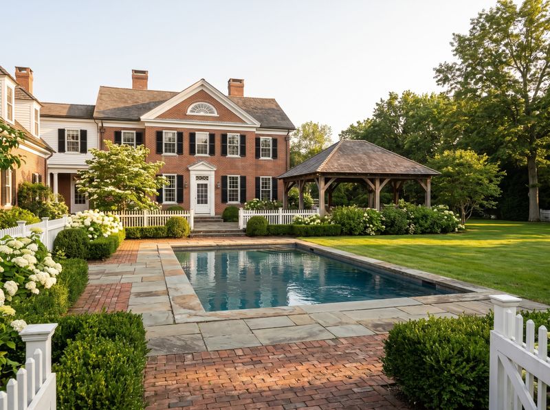 Brick Estate Pool with Covered Pavilion