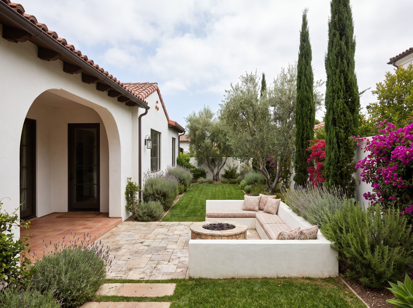Built-In Stucco Bench Beside Fire Pit