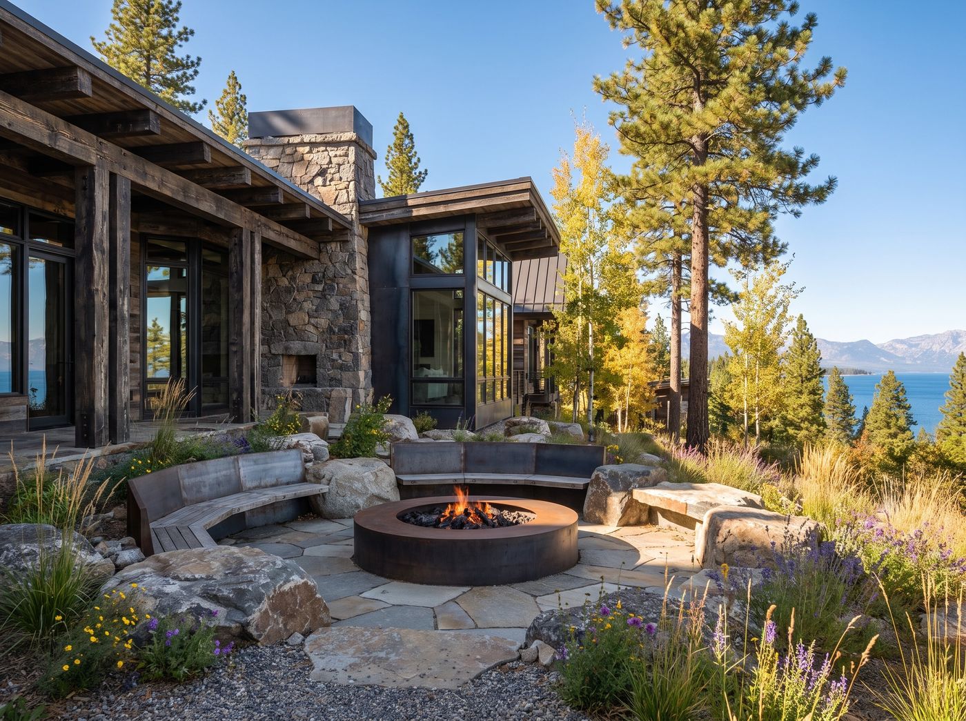 Circular Fire Pit on Mountain Terrace