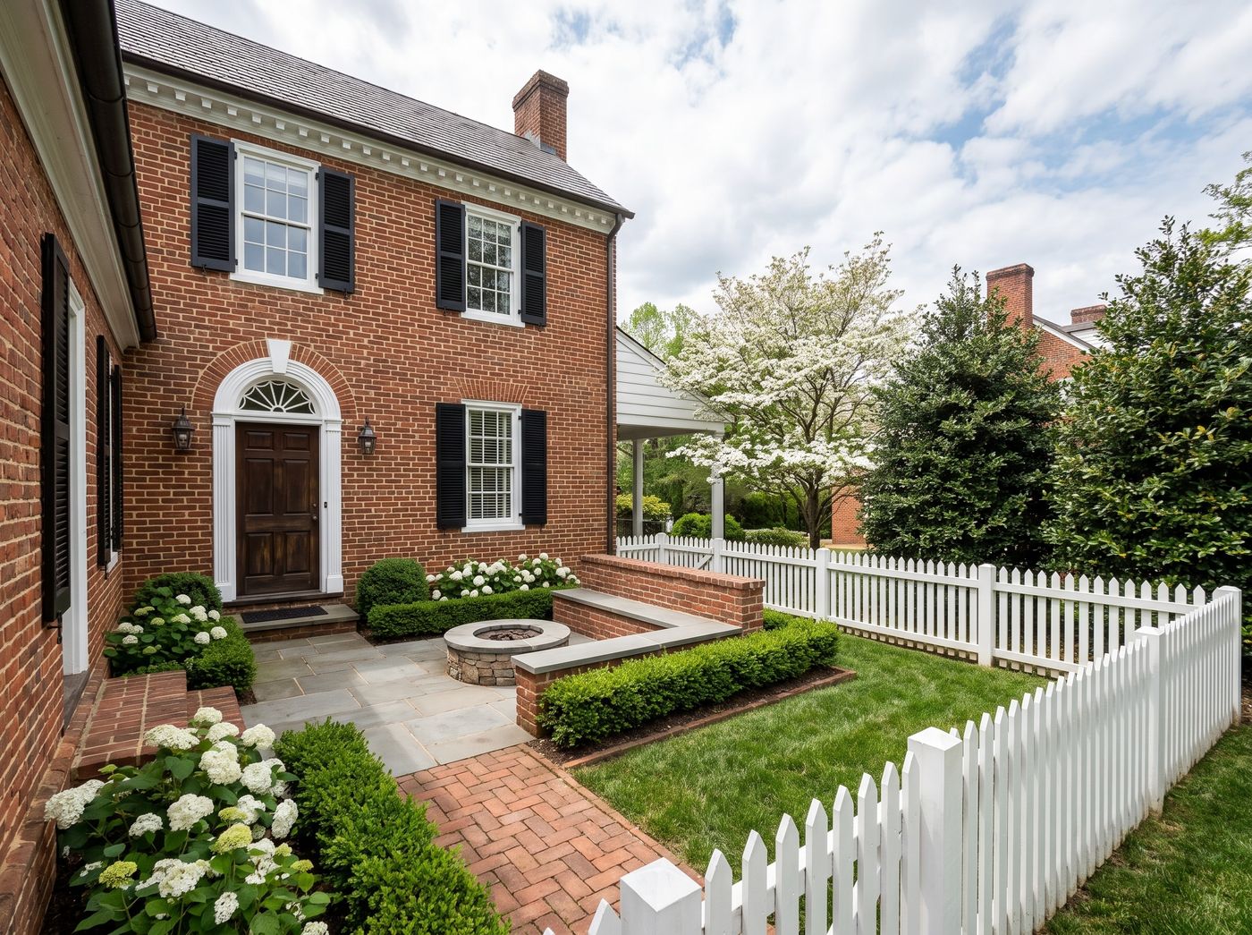 Colonial Patio with Fire Pit and Bench