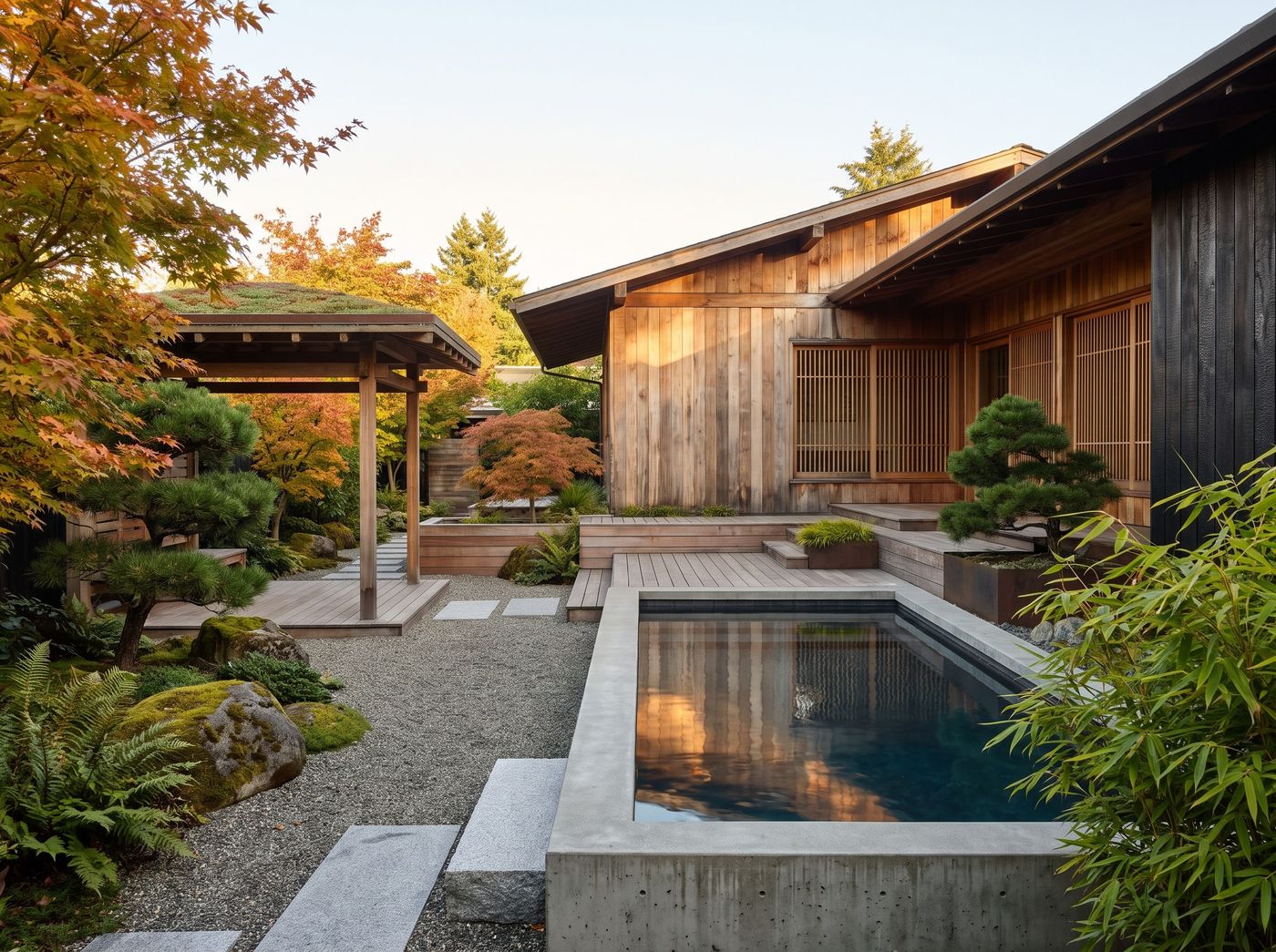 Concrete Plunge Pool Beside Garden Pavilion