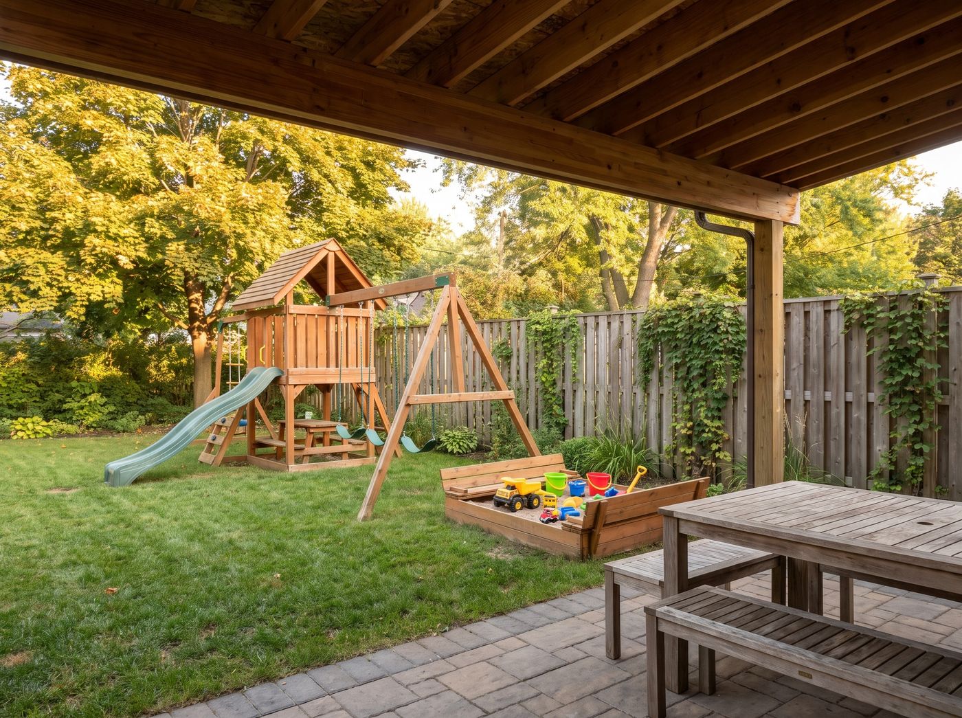 Covered Patio Overlooking Timber Play Set