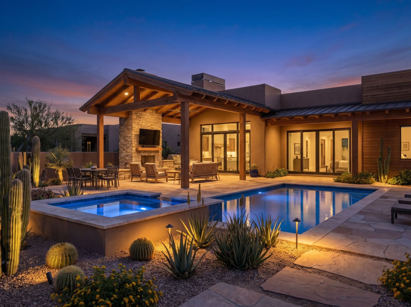 Covered Timber Patio Beside Desert Pool