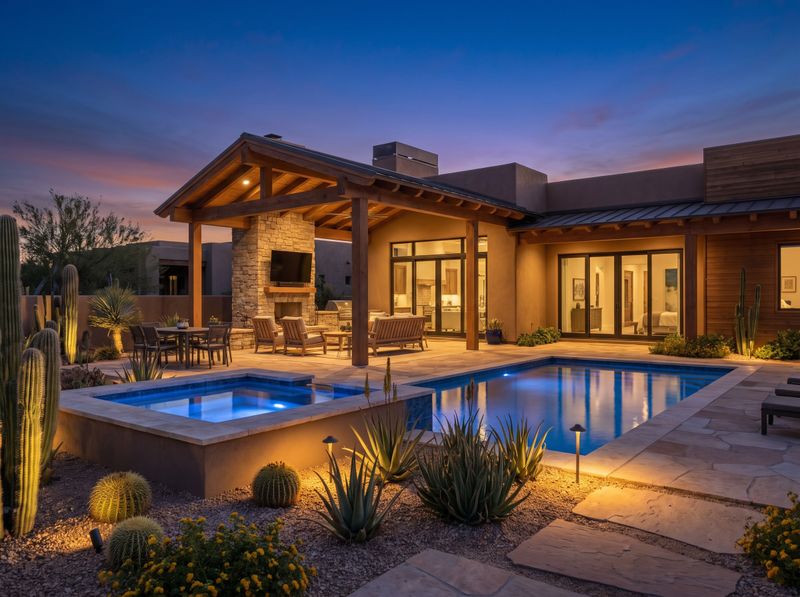 Covered Timber Patio Beside Desert Pool