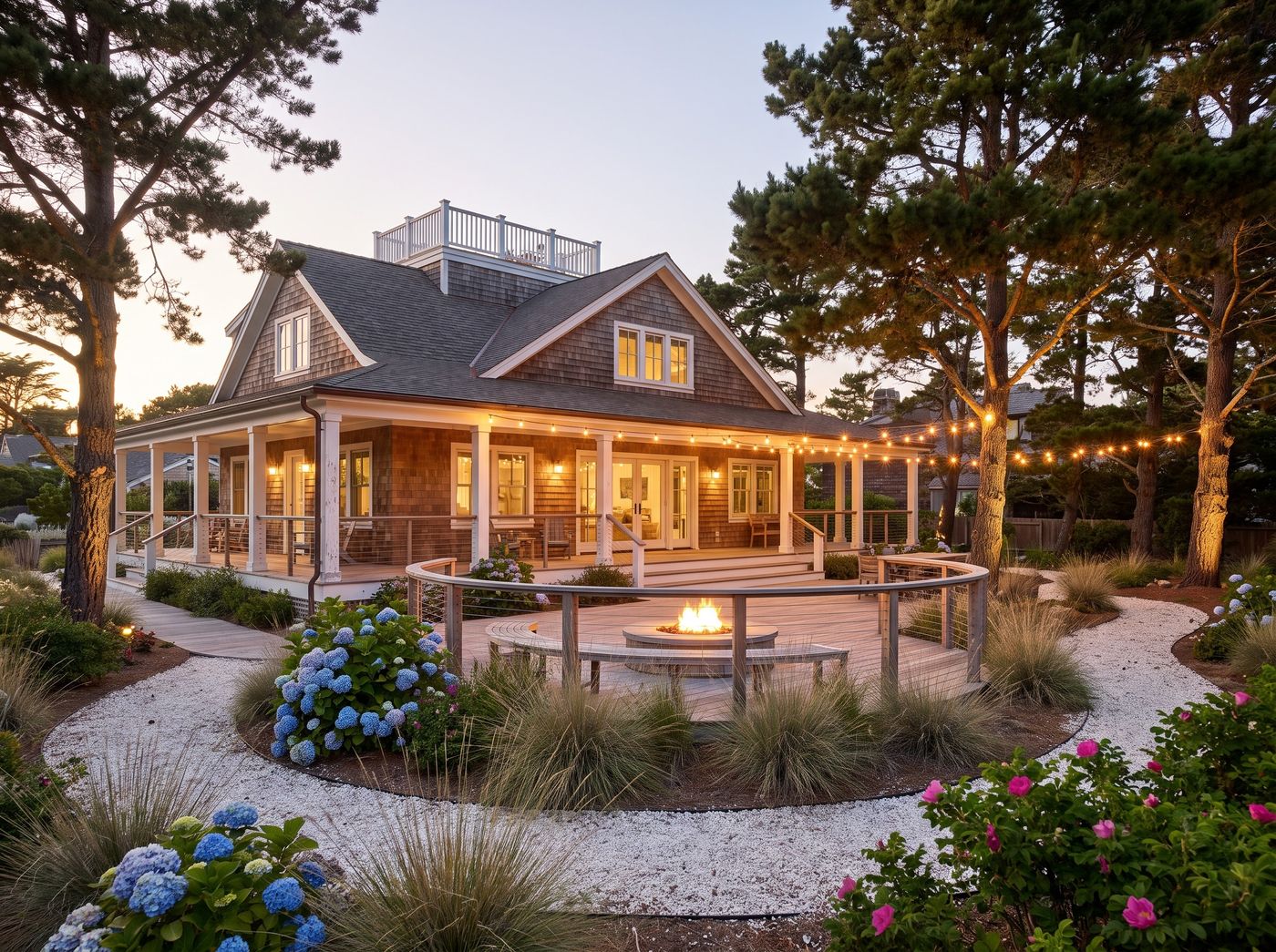 Curved Timber Deck with Fire Pit