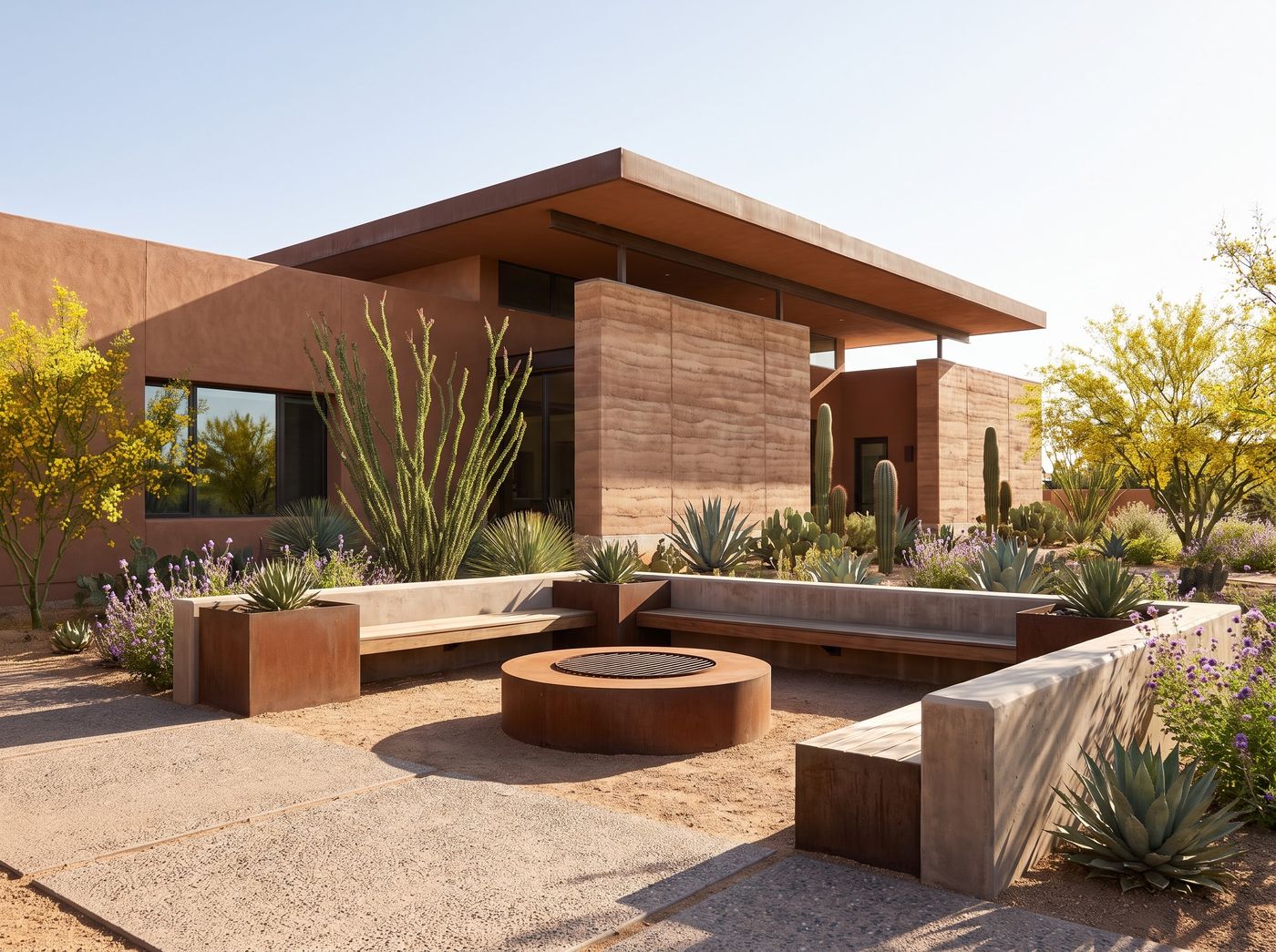 Desert Lounge with Weathered Steel Fire Pit