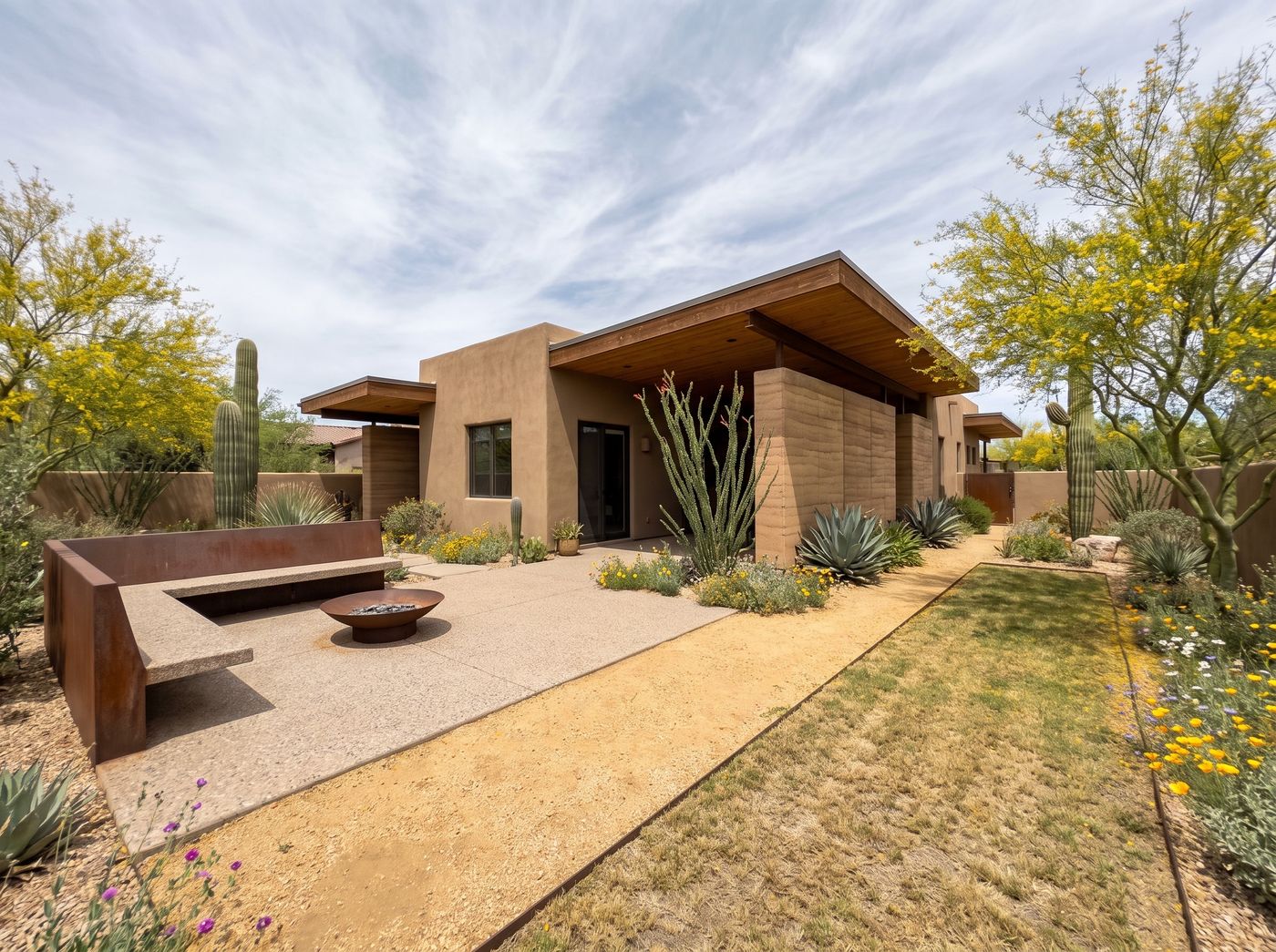 Desert Patio with Fire Pit and Bench