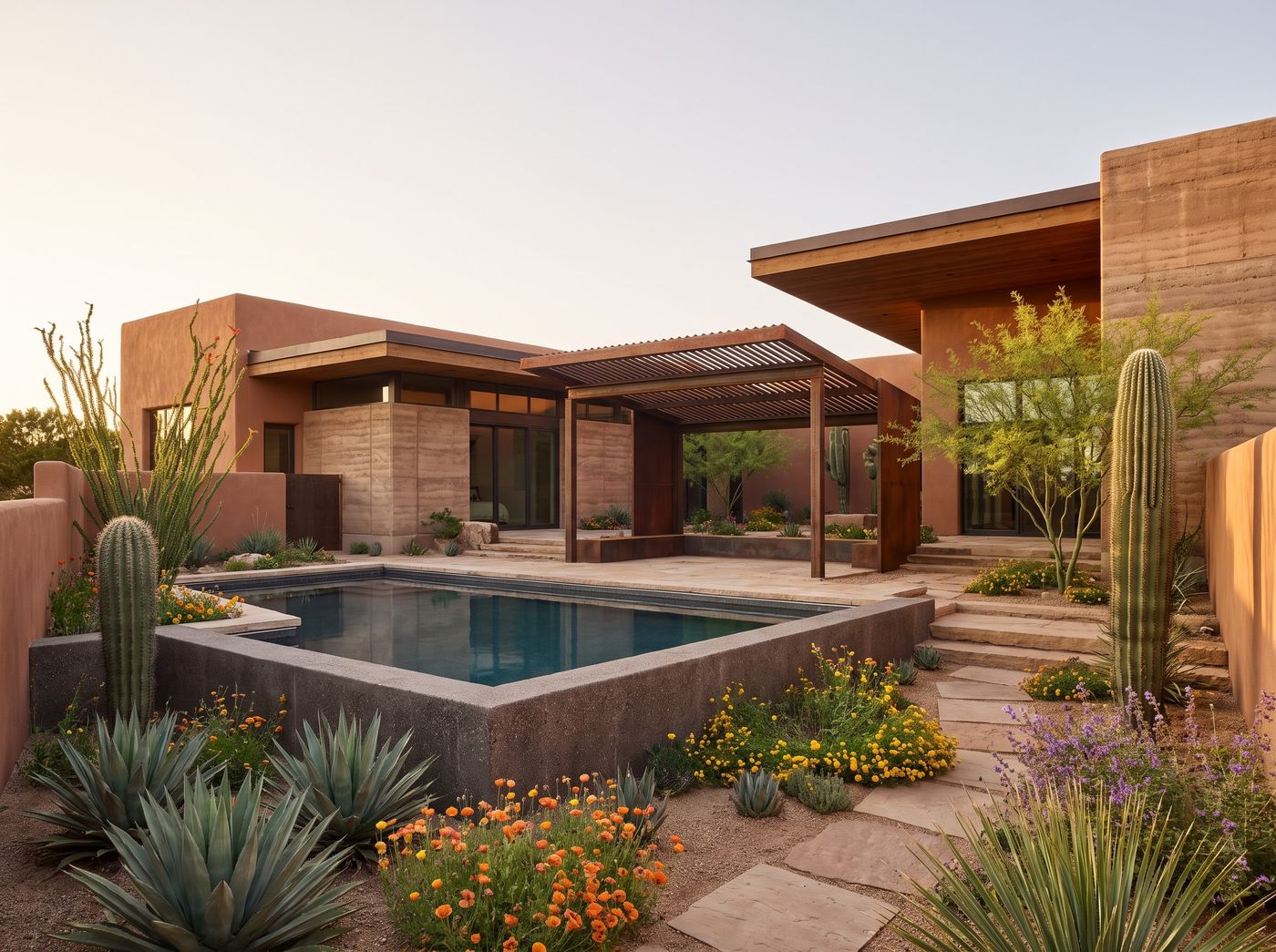 Desert Pool with Louvered Shade Pavilion