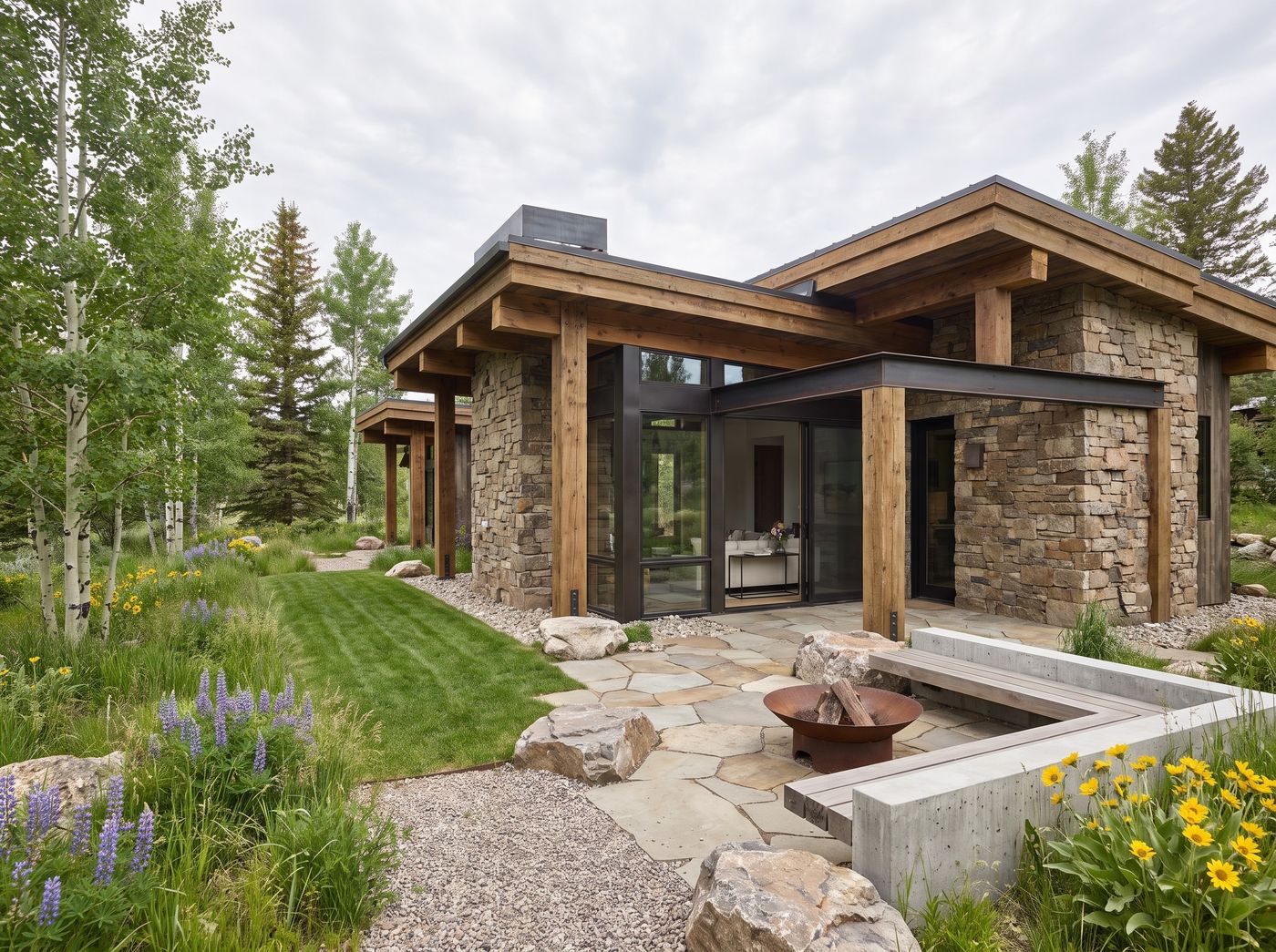 Flagstone Patio with Fire Pit and Bench