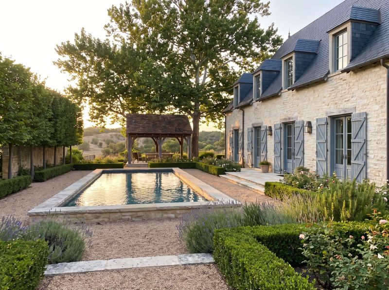 French Country Pool with Shaded Pavilion