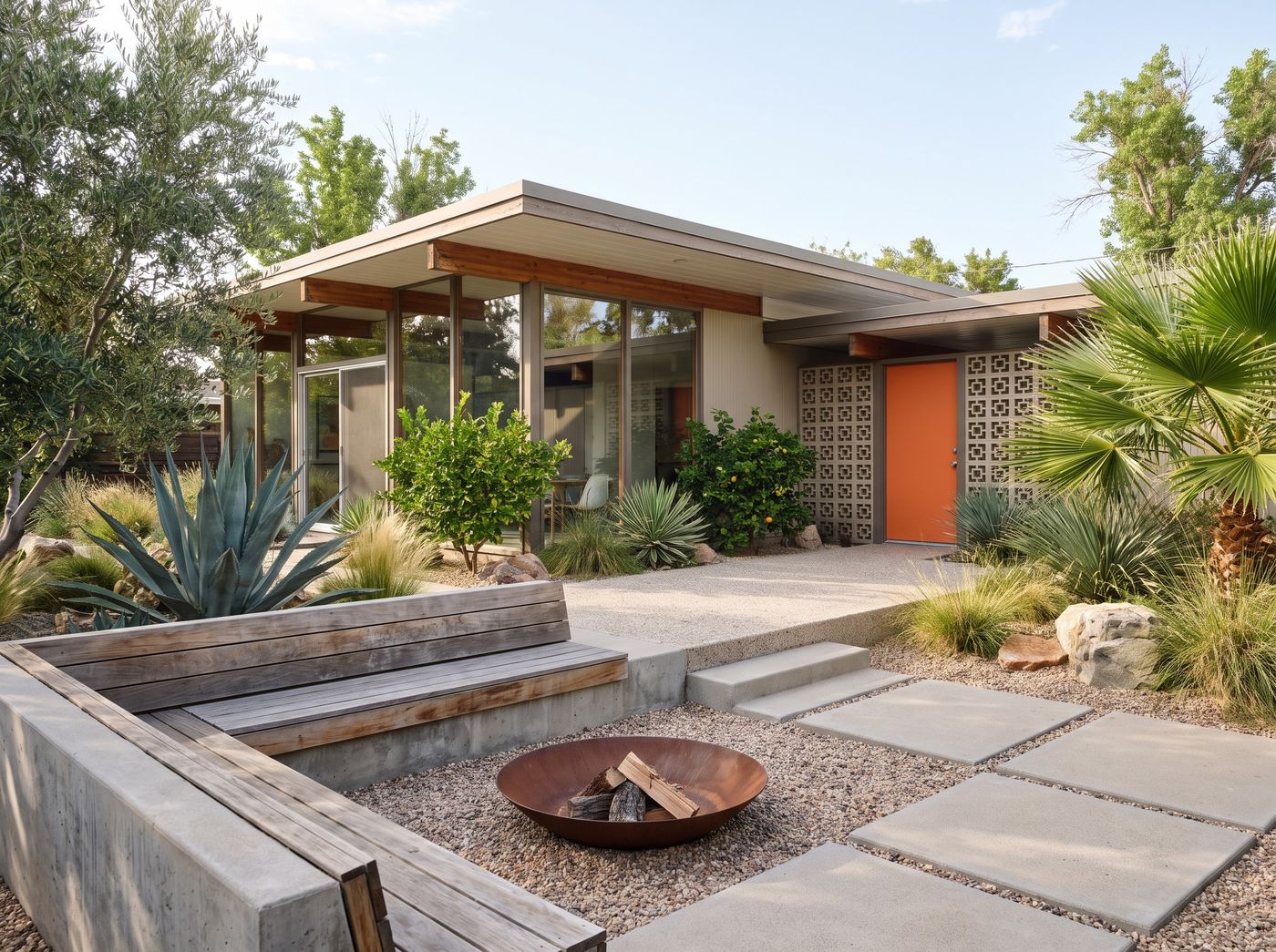 Gravel Fire Pit with Built-In Seating