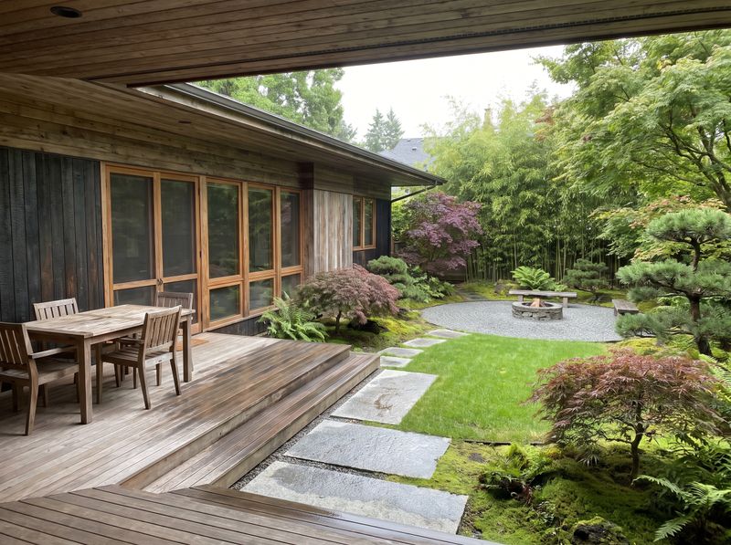 Japanese Garden with Raked Gravel Fire Pit