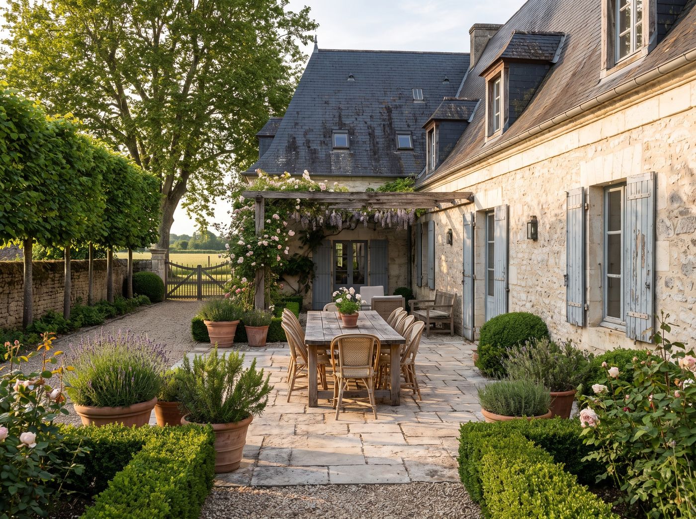 Limestone Patio with Timber Dining Pergola