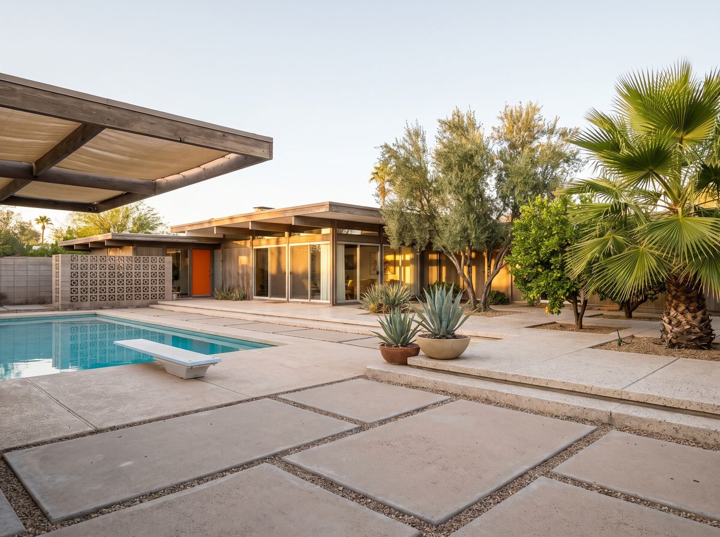 Mid-Century Pool Beside Breeze Block Wall