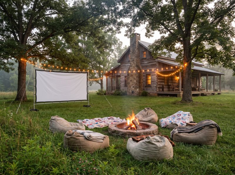 Outdoor Movie Screen Beside Fire Pit
