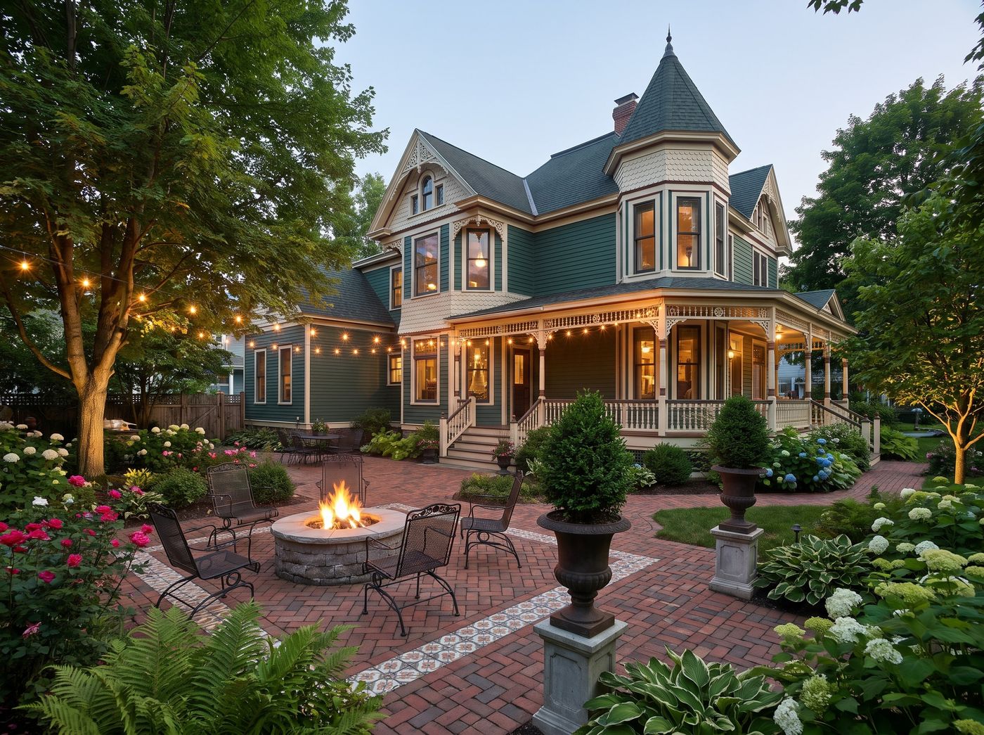 Patterned Tile Patio and Fire Pit