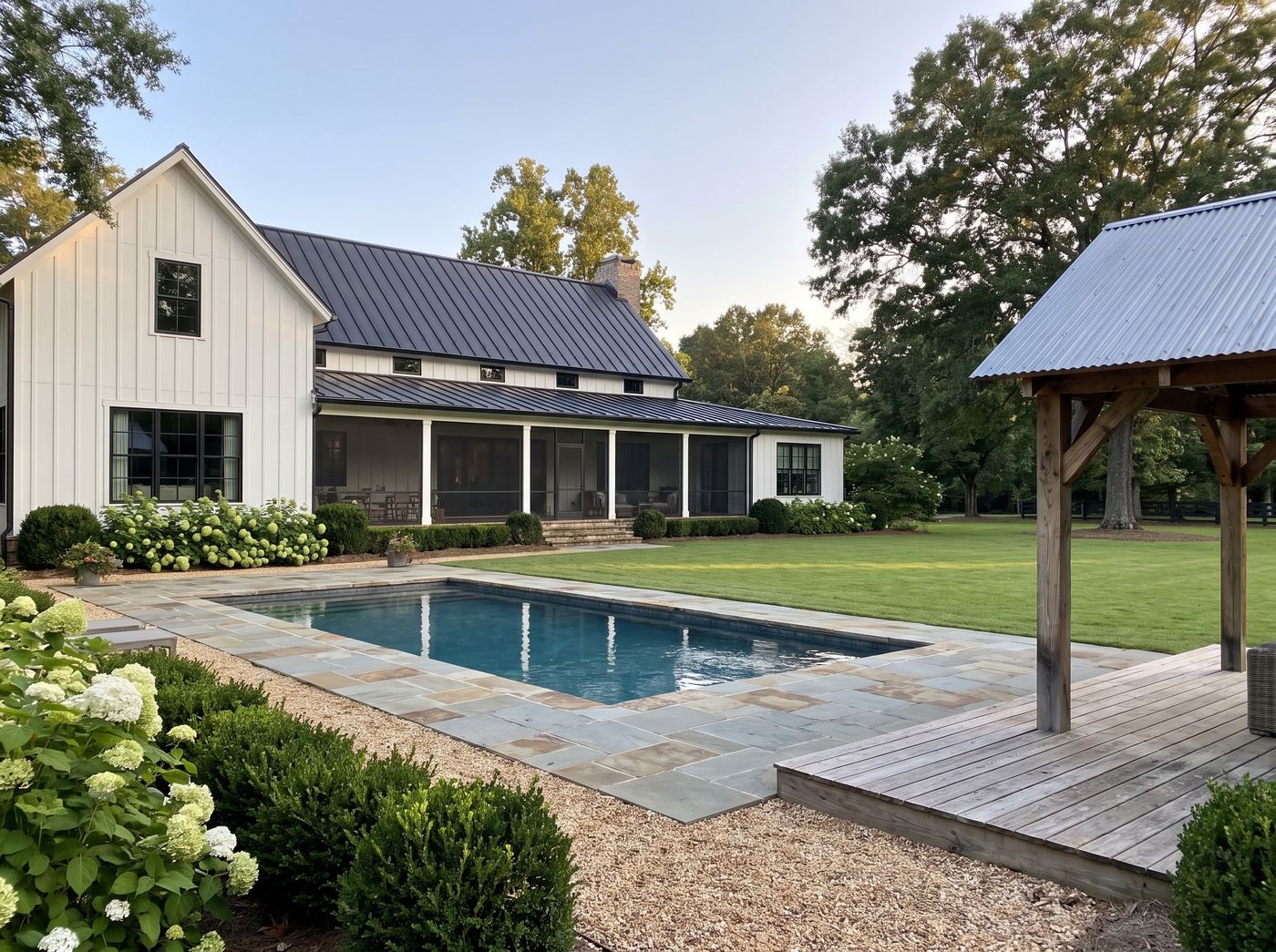 Rectangular Pool Beside Timber Shade Pavilion