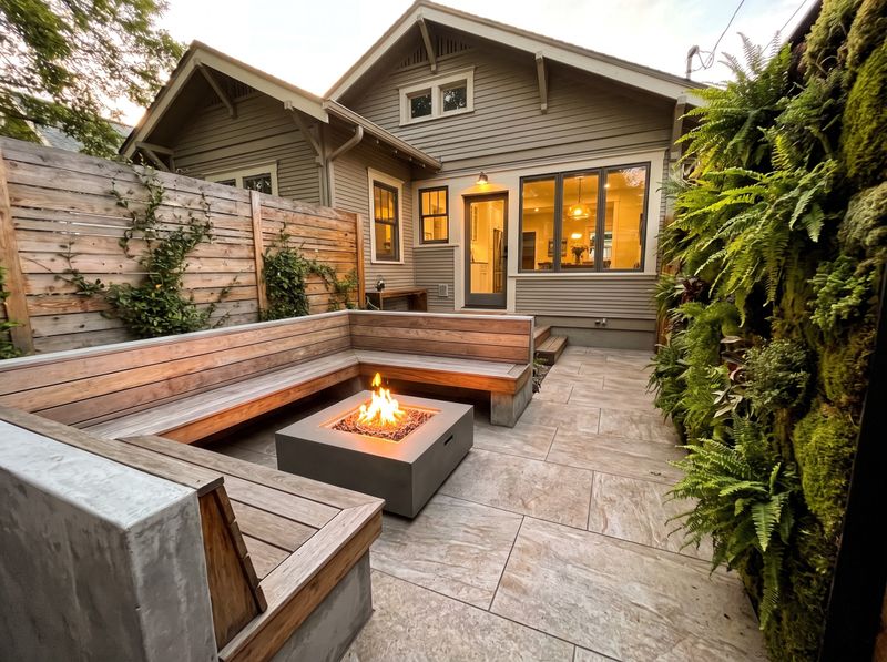Small Backyard Patio with Square Fire Pit