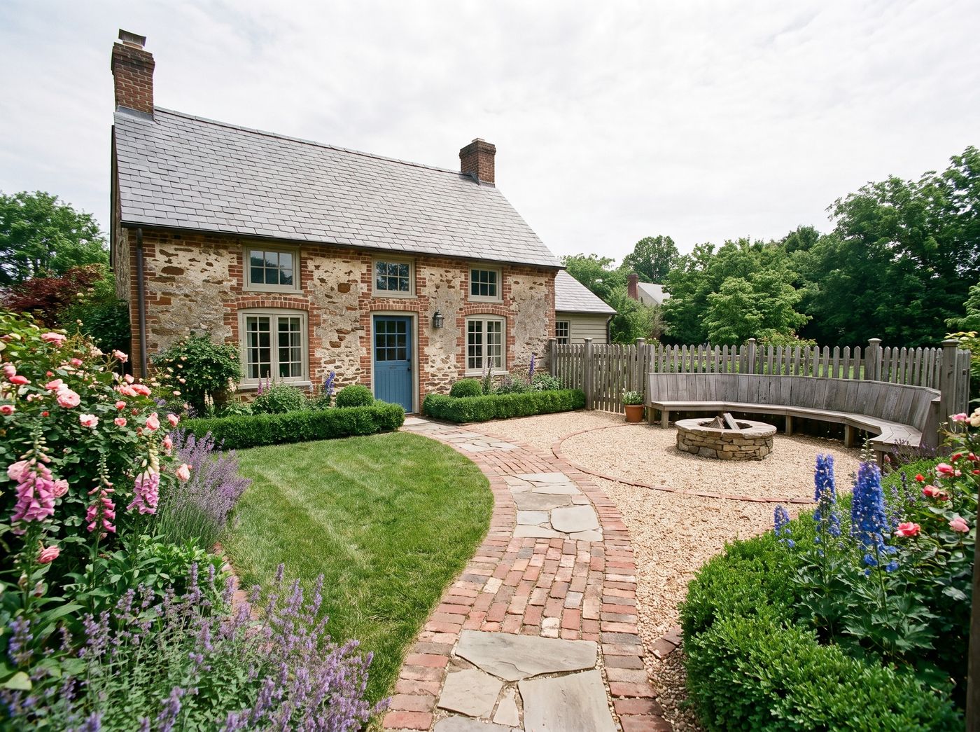 Stone Cottage Yard with Fire Pit