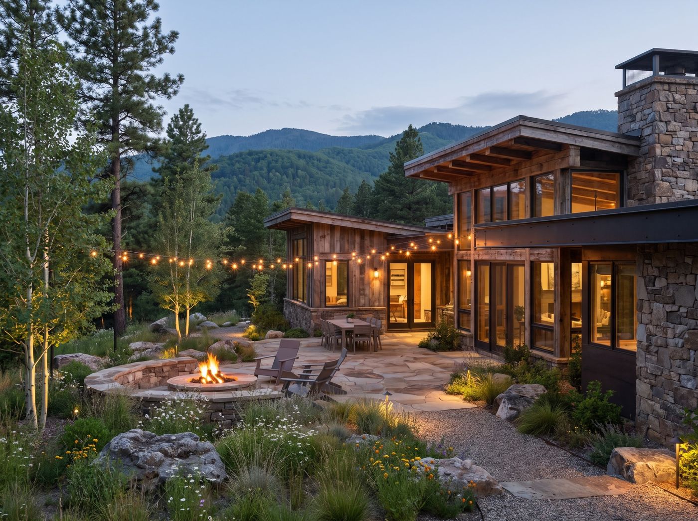 Stone Fire Pit Beside Mountain Home