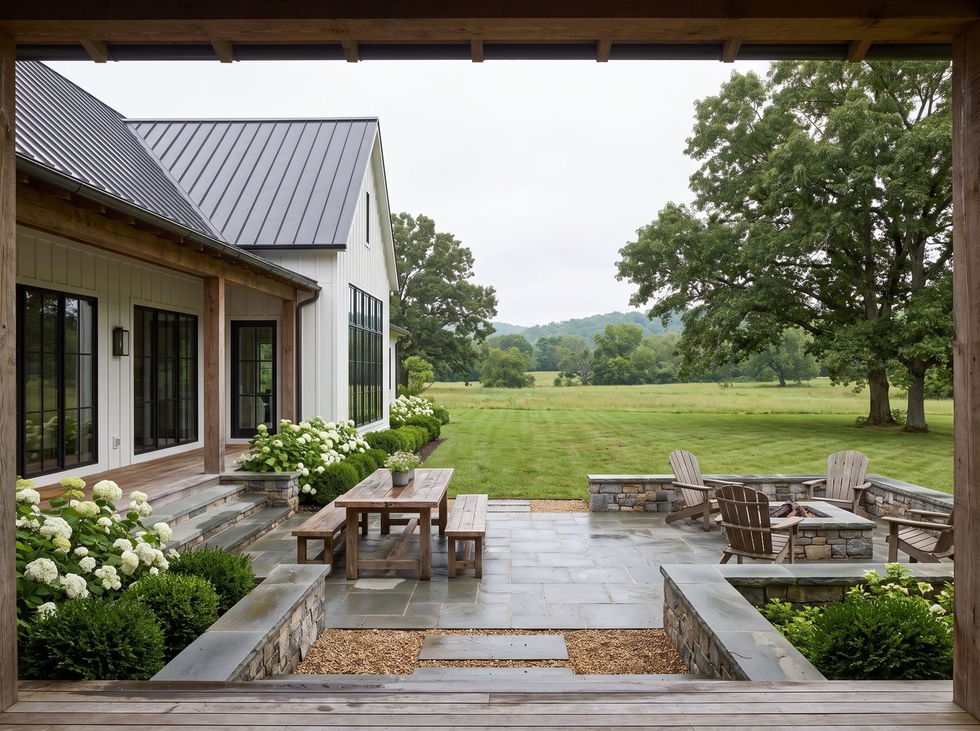 Stone Patio with Dining and Fire Pit