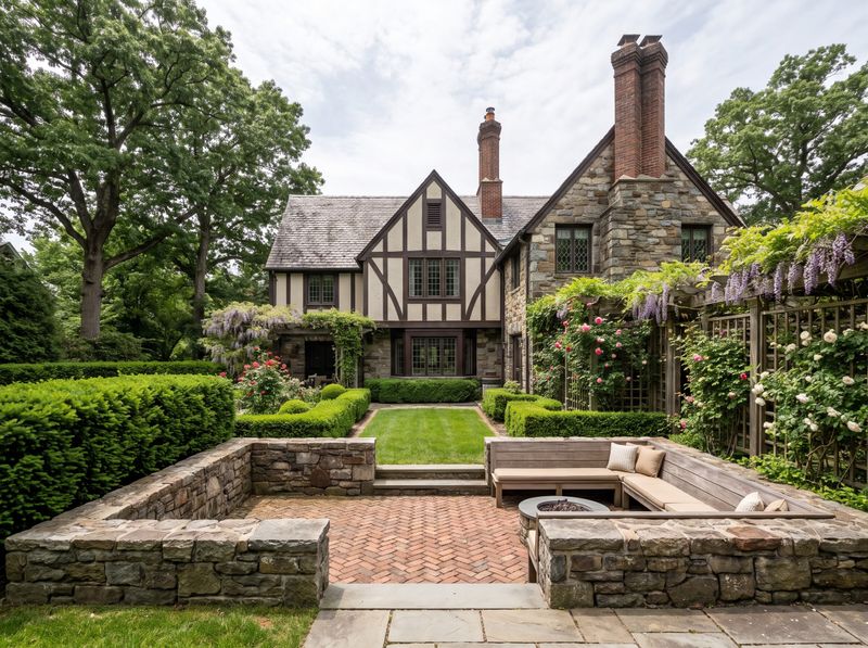 Sunken Brick Patio with Built-In Bench