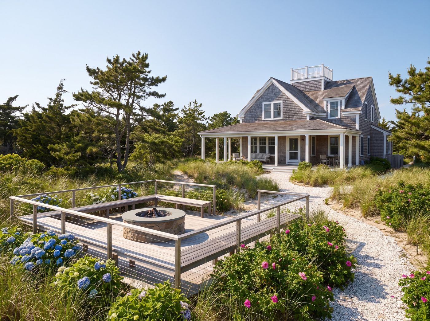 Sunken Fire Pit Deck with Built-in Seating