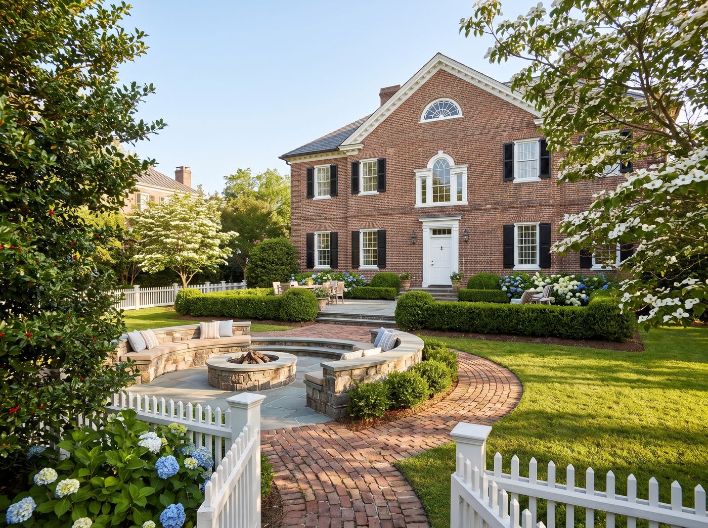 Sunken Stone Fire Pit and Curved Seating