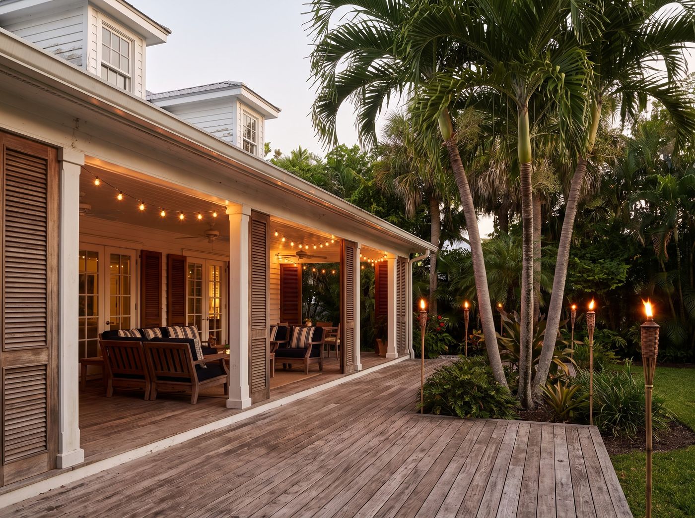 Timber Deck Veranda Framed by Palms