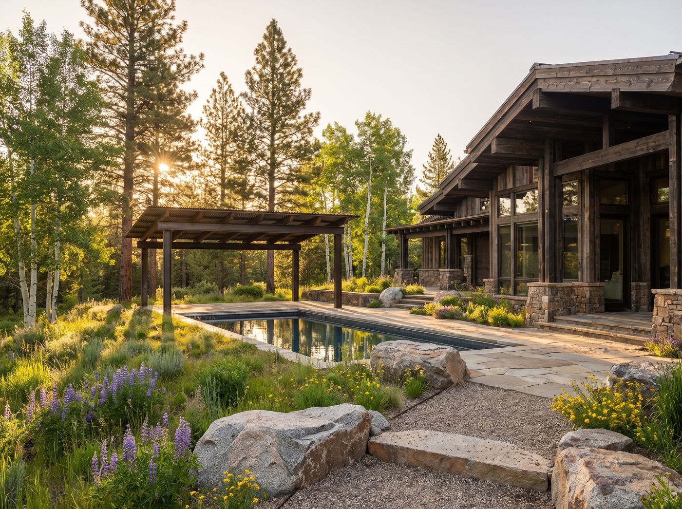 Timber Pavilion Beside Mountain Pool