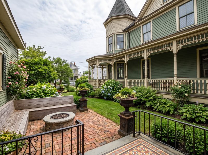 Victorian Backyard with Fire Pit and Bench