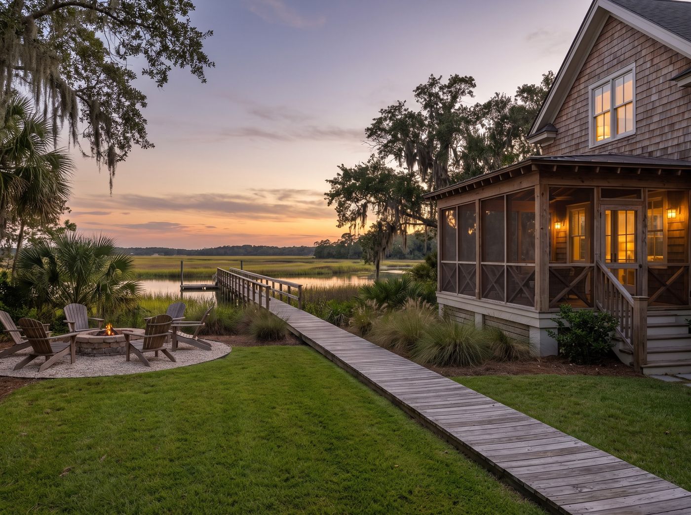 Waterfront Boardwalk Dock and Fire Pit