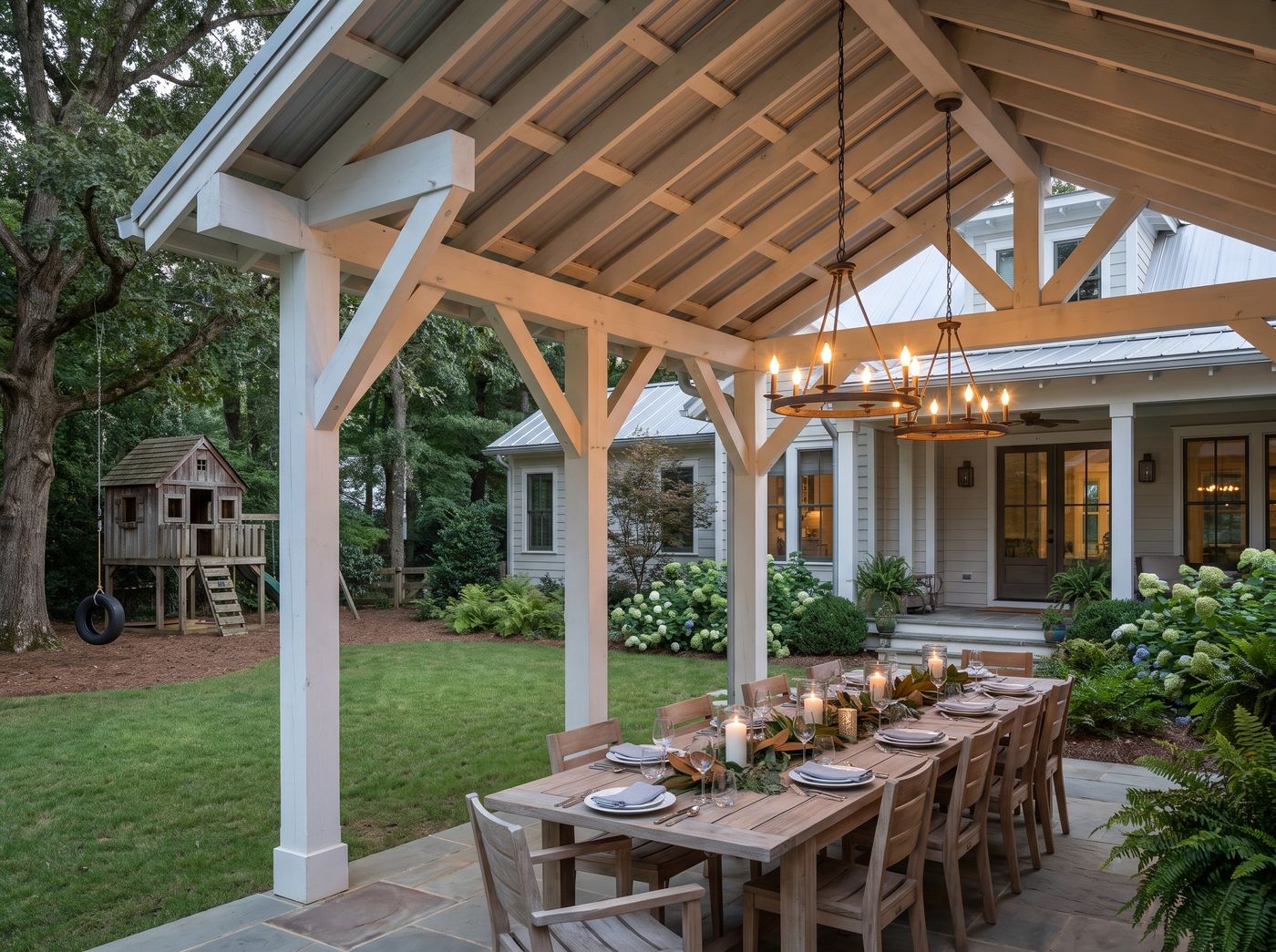 White Timber Pavilion Over Outdoor Dining