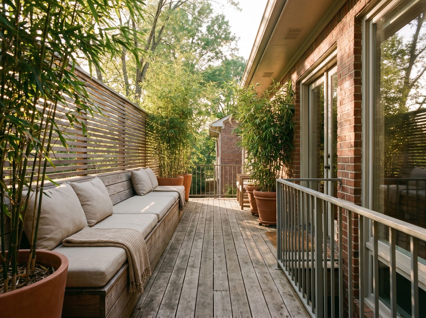 Balcony Bench Backed by Timber Privacy Screen