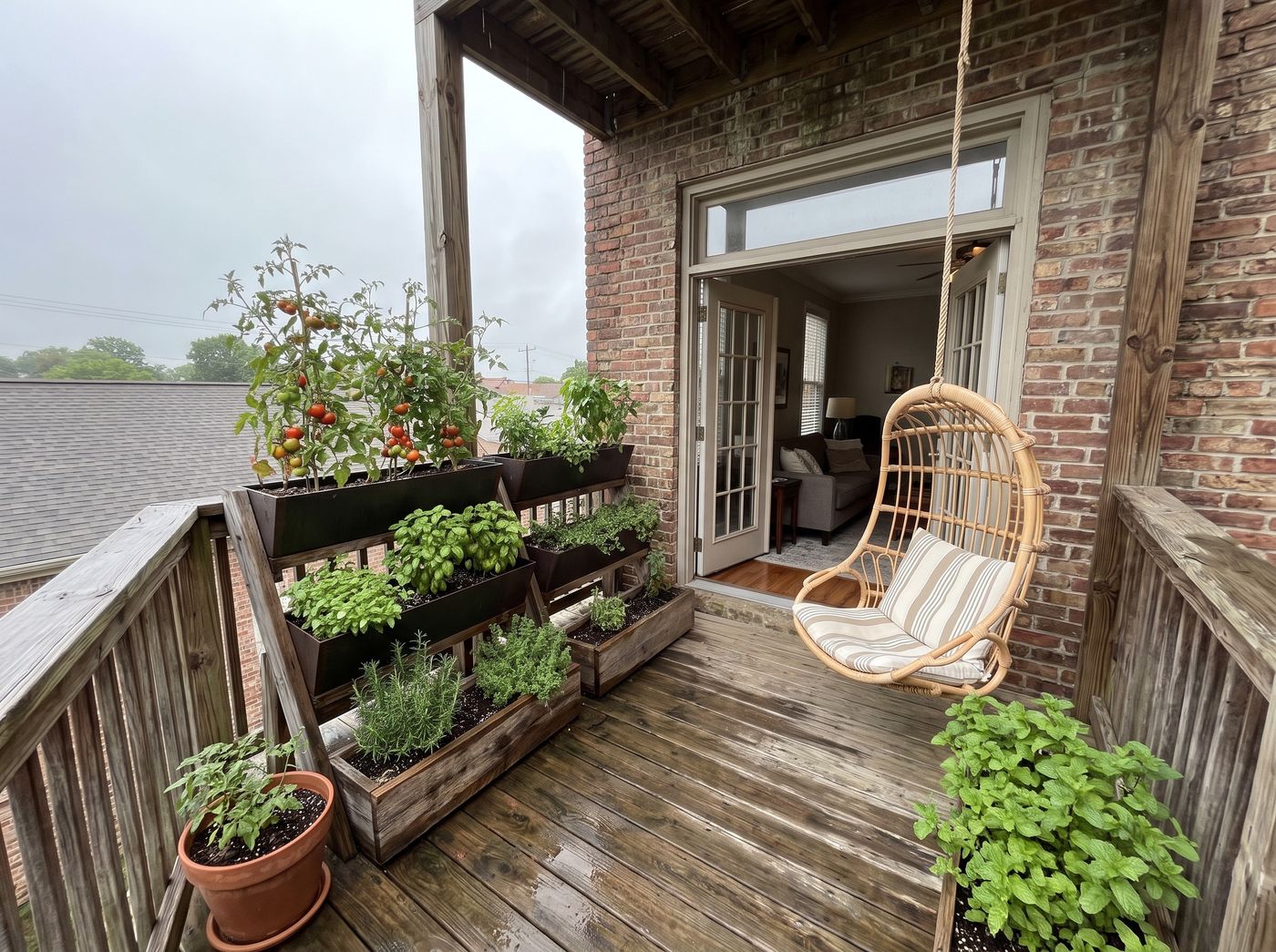 Brick Balcony with Tiered Vertical Garden