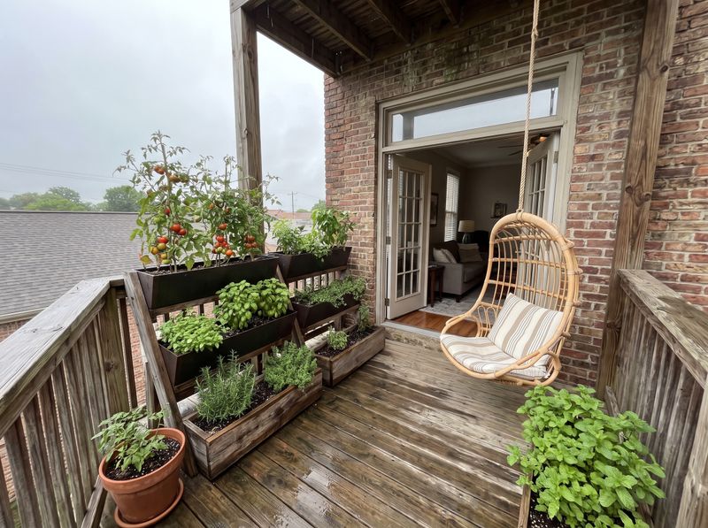 Brick Balcony with Tiered Vertical Garden