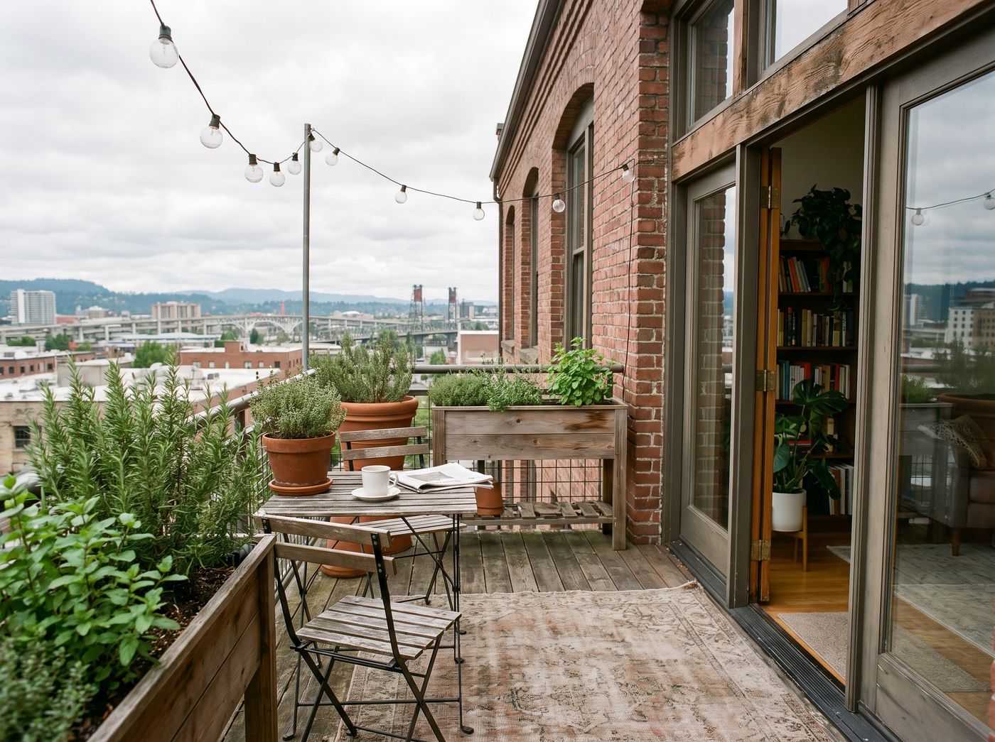 Brick Balcony with Wooden Herb Planters