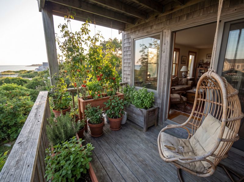 Cedar Shingle Balcony with Hanging Chair