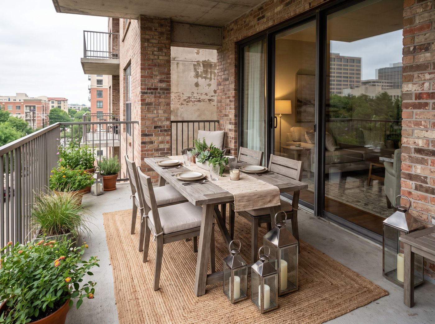 Condo Balcony Dining Area with Lanterns