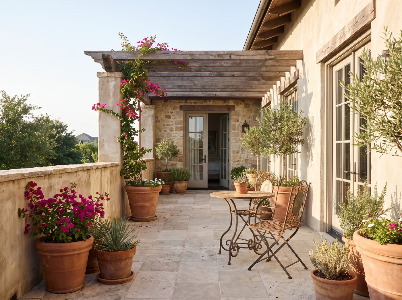 Mediterranean Balcony with Terracotta Planters