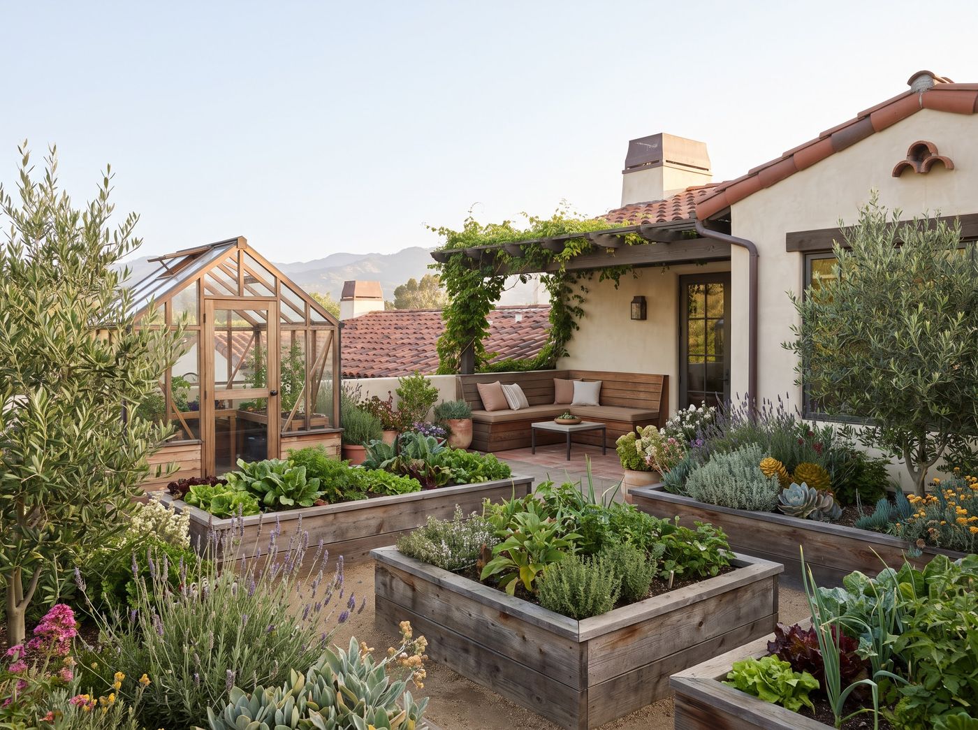 Rooftop Garden with Timber Greenhouse