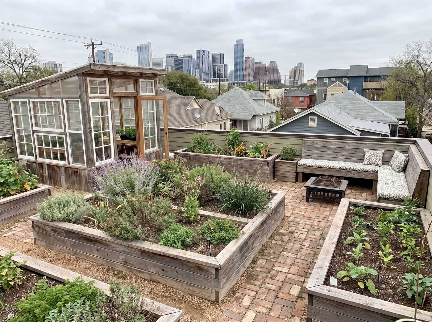 Rooftop Garden with Timber Greenhouse