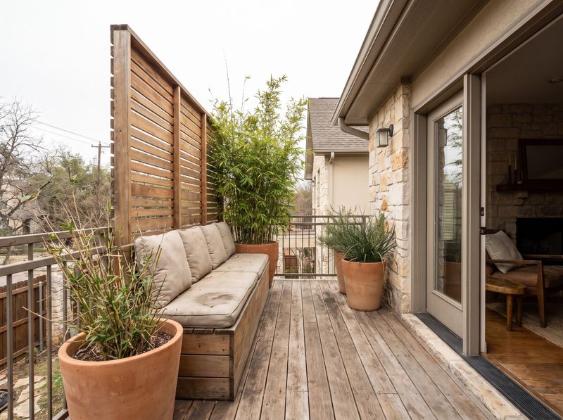 Slatted Privacy Screen on Wooden Balcony