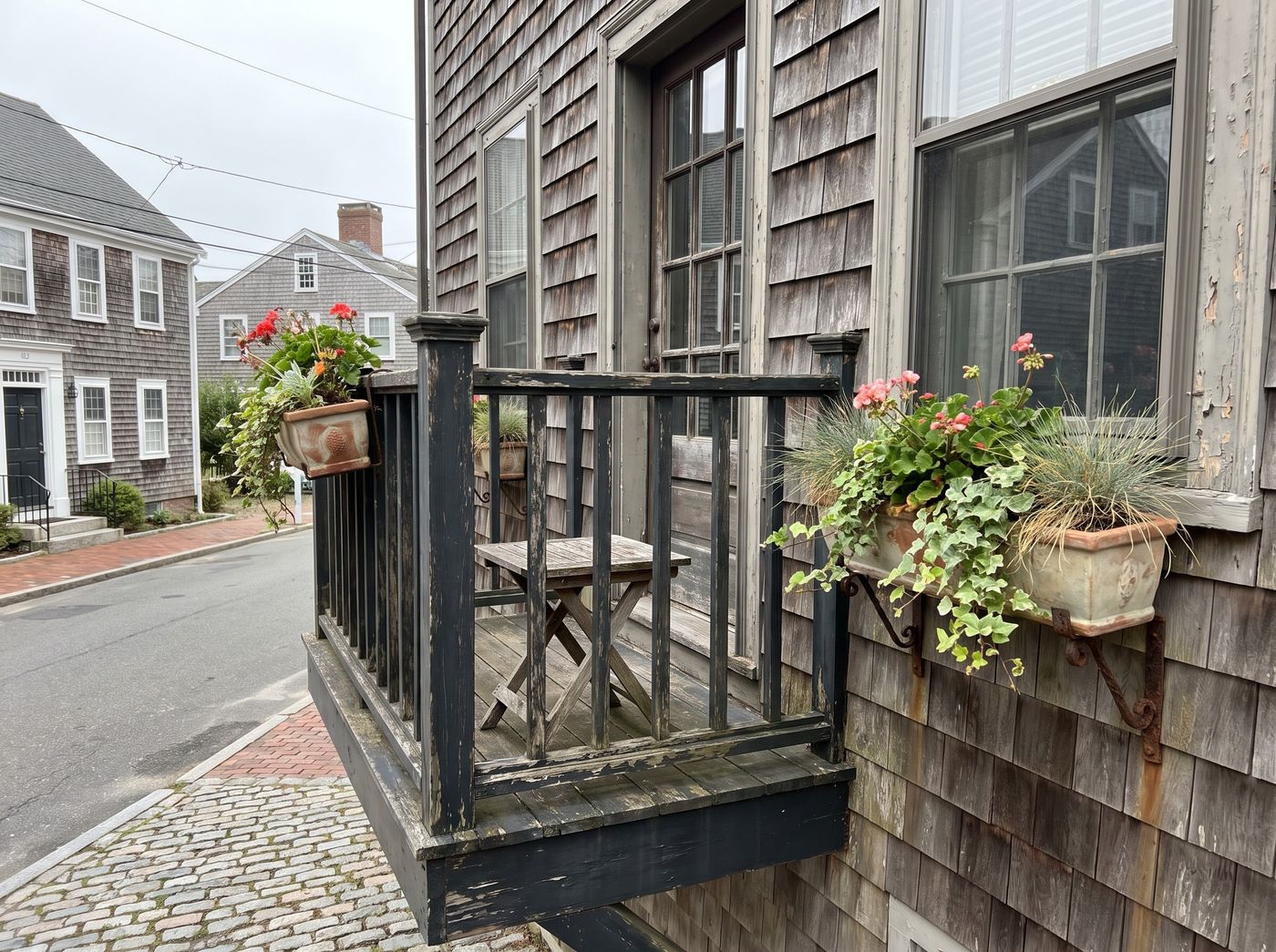 Weathered Timber Balcony with Window Boxes