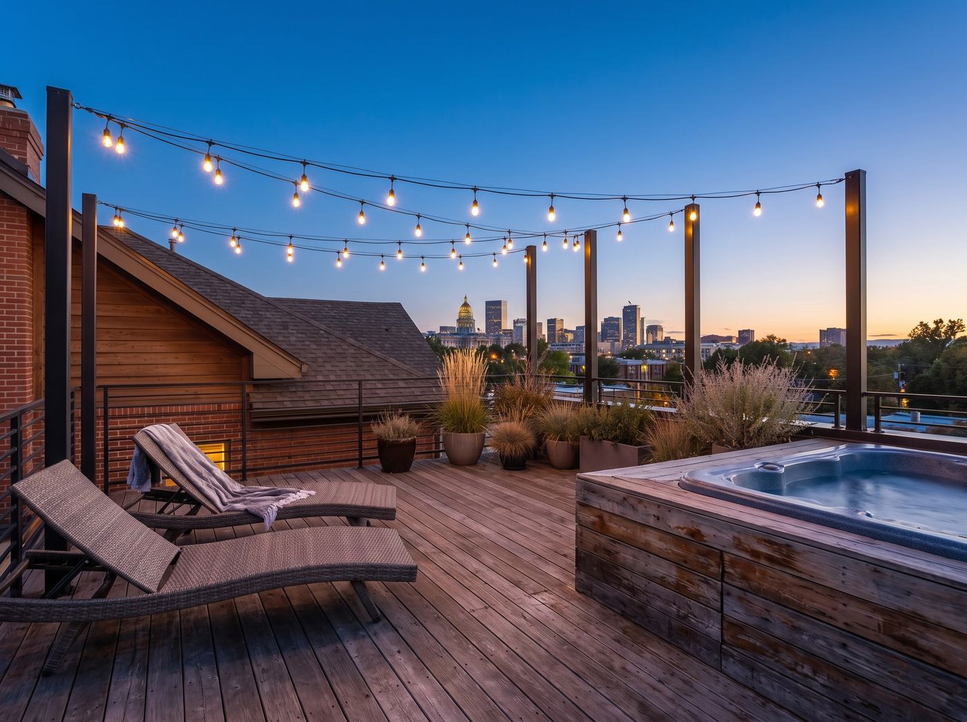 Wooden Rooftop Deck with Hot Tub