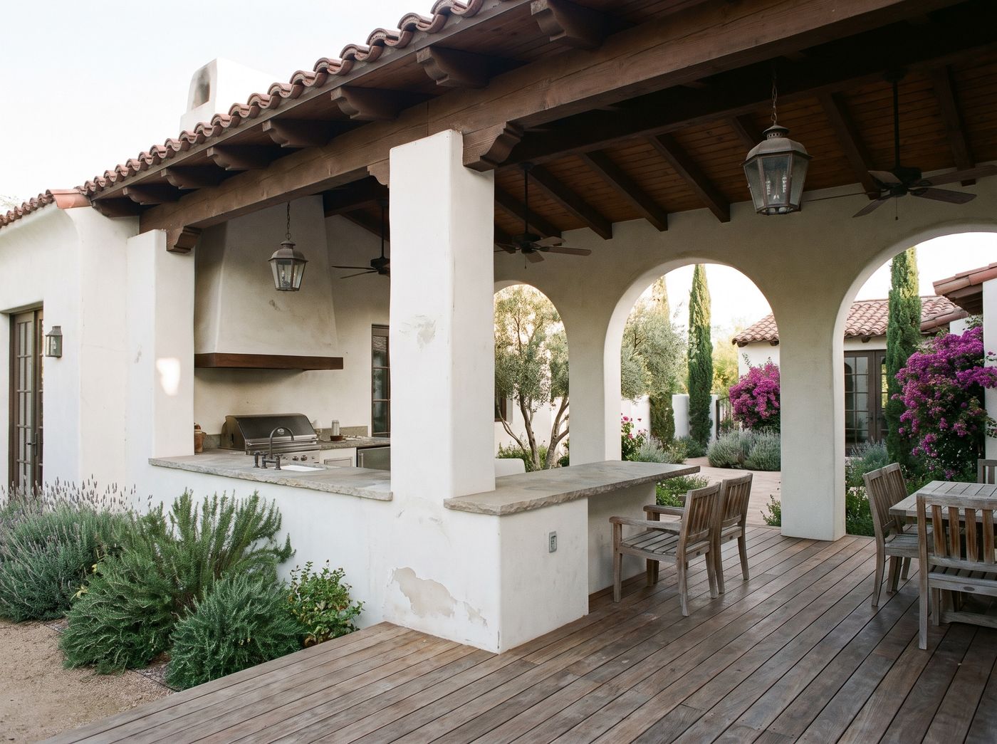 Arched Covered Deck with Outdoor Kitchen
