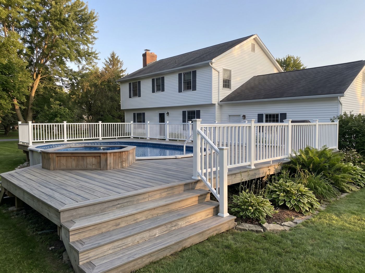 Composite Pool Deck with Built-in Hot Tub