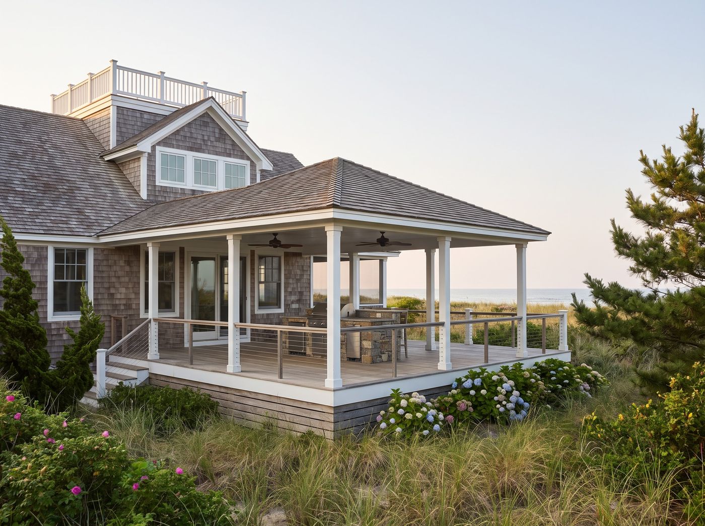 Covered Beach House Deck with Outdoor Kitchen